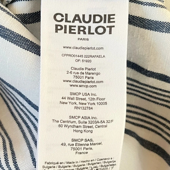 CLAUDIE PIERLOT Rafaela gathered striped linen-blend mini dress size 34 - Picture 9 of 11
